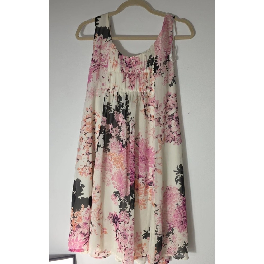 NWT Pink Floral Fit And Flare Short Dress PM Coquette Peasant Babydoll Boho